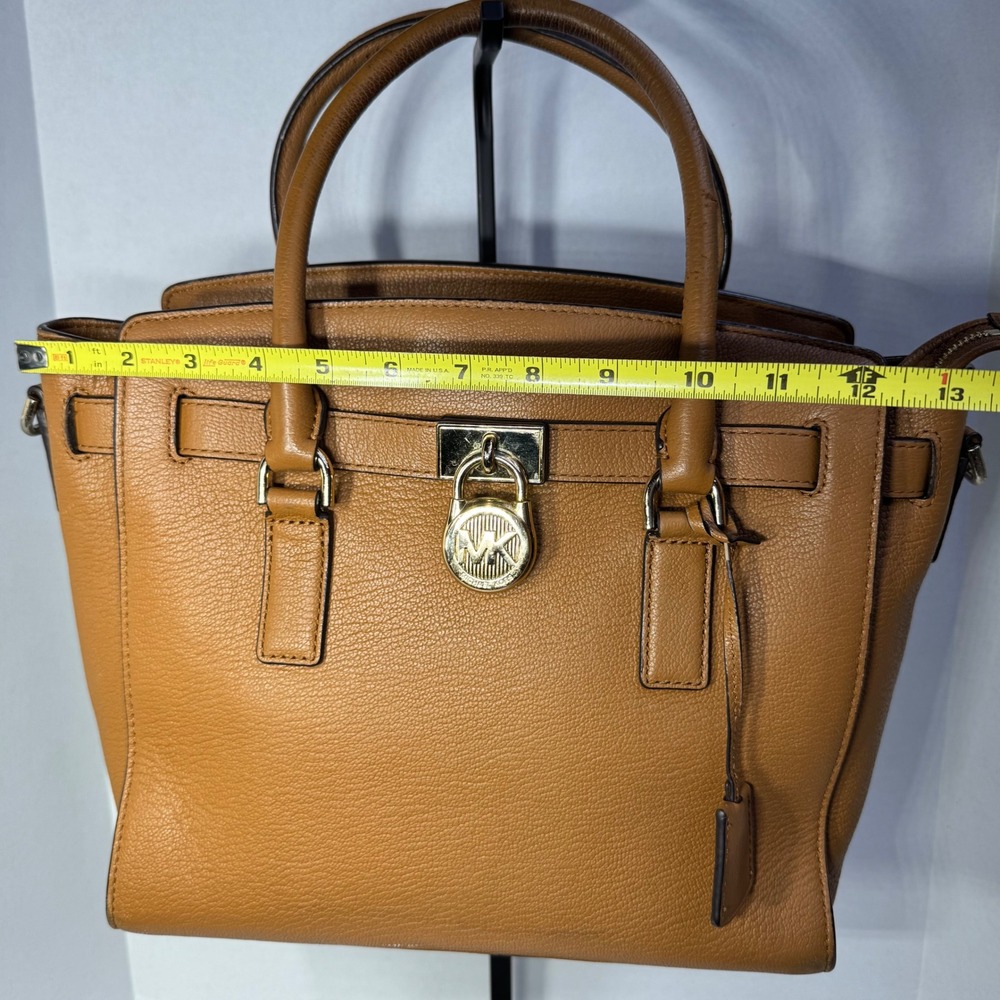 Michael Kors Hamilton Satchel Acorn Brown Pebbled Leather Gold Lock Hand Bag - Picture 2 of 16